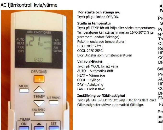 AC Remote /Fjärrkontrol